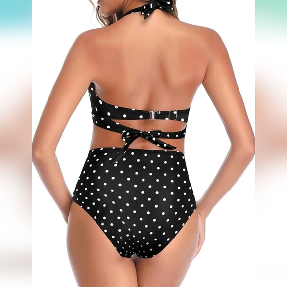 Tempt Me Women's Polka-dot Swimsuit Retro Halter Ruched High Waist Bikini L - Picture 5 of 10